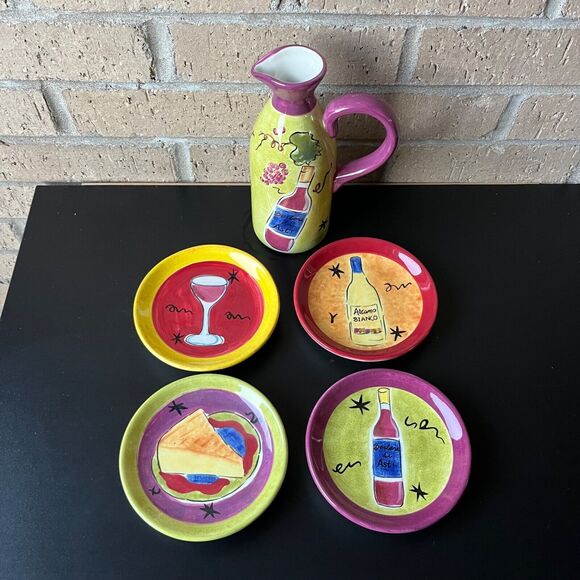 Jennifer Brinley Certified International Cheese/Wine Small Pitcher  Snack Plates - Picture 3 of 16